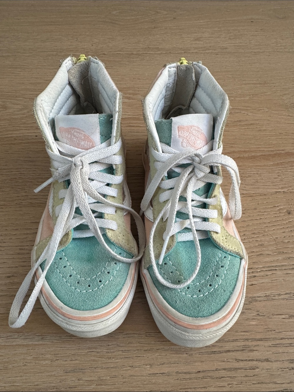 Vans Kids High-Top Sneakers in Mint, Pink & Pale Yellow